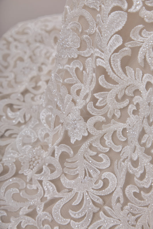 S0660 EMBROIDERY TULLE WITH BEADS