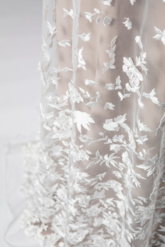 S0082 EMBROIDERY TULLE WITH 3D FLOWERS