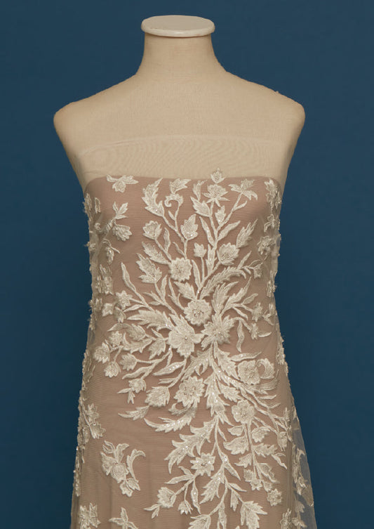 S0444 EMBROIDERY TULLE WITH SEQUINS, BEADS AND PEARLS