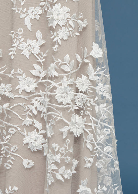 S0484 EMBROIDERY TULLE WITH 3D FLOWERS