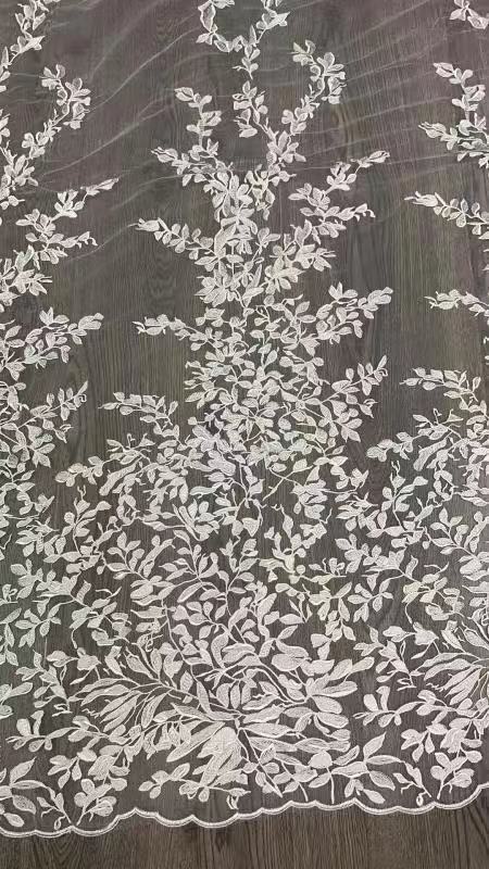 S0352 EMBROIDERY TULLE WITH LEAVES