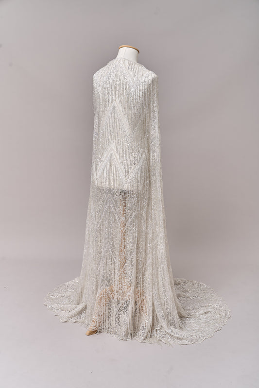 S0676 SILVER - EMBROIDERY TULLE WITH LUREX, BEADS AND SILVER SEQUINS