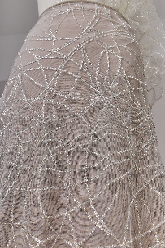 S0646 EMBROIDERY TULLE WITH SILVER BEADS