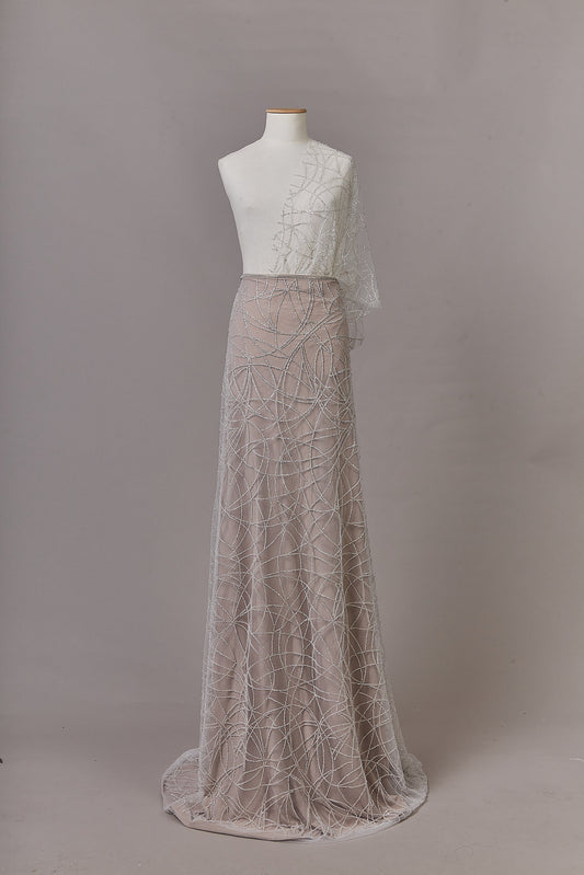 S0646 EMBROIDERY TULLE WITH SILVER BEADS