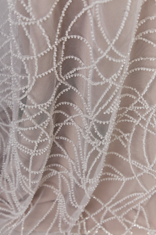 S0646 EMBROIDERY TULLE WITH WHITE BEADS