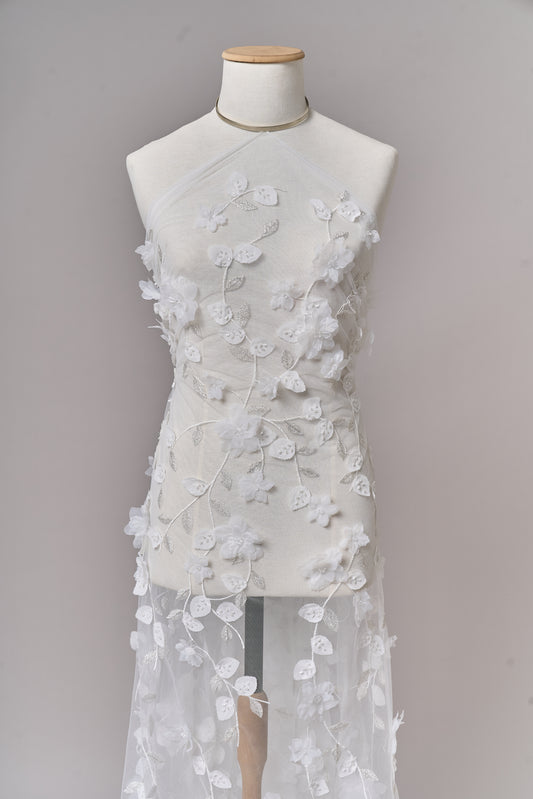 S0699 EMBROIDERY TULLE WITH 3D FLOWERS