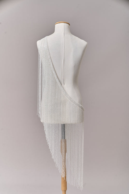 S0708 WHITE BEAD FRINGE TRIM