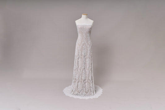 S0249 CHANTILLY EMBROIDERY LACE WITH BEADS
