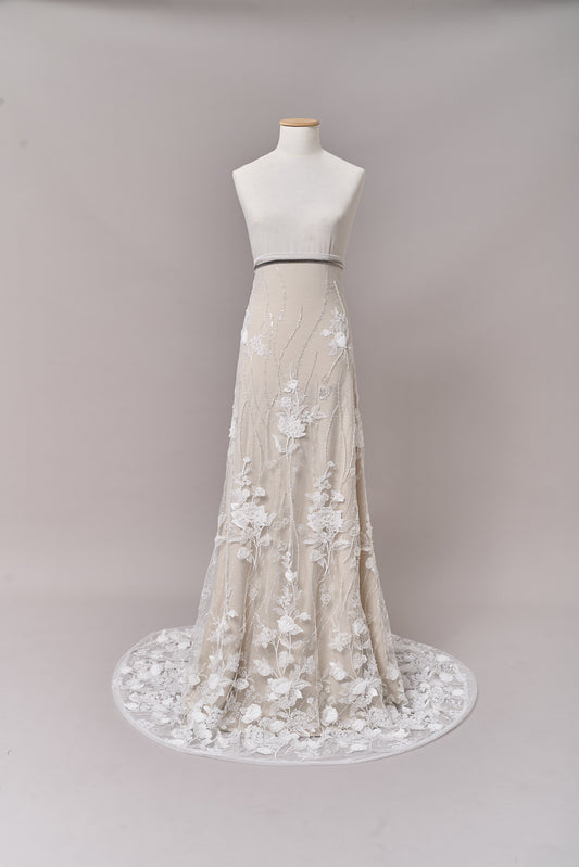 S0684 EMBROIDERY NET WITH 3D CHIFFON FLOWERS
