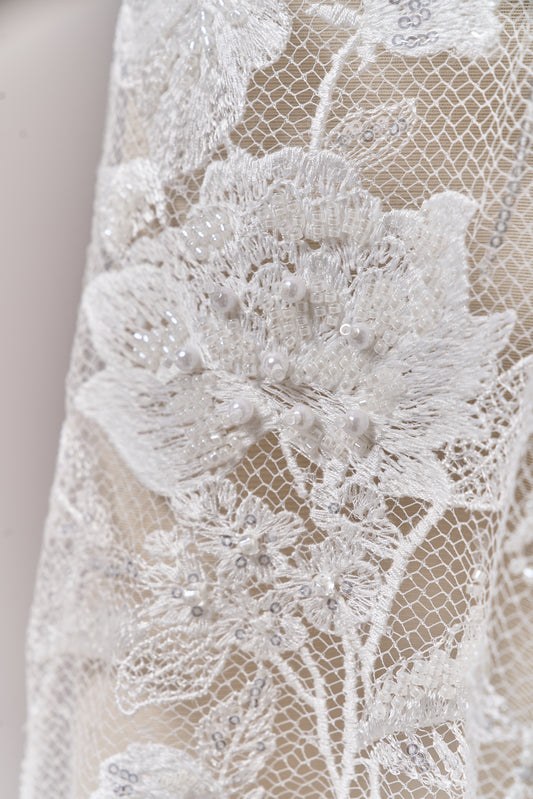 S0684 EMBROIDERY NET WITH 3D CHIFFON FLOWERS