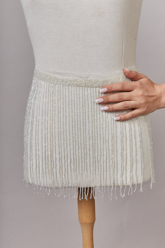 S0647 EMBROIDERY FRINGE TRIM WITH WHITE BEADS