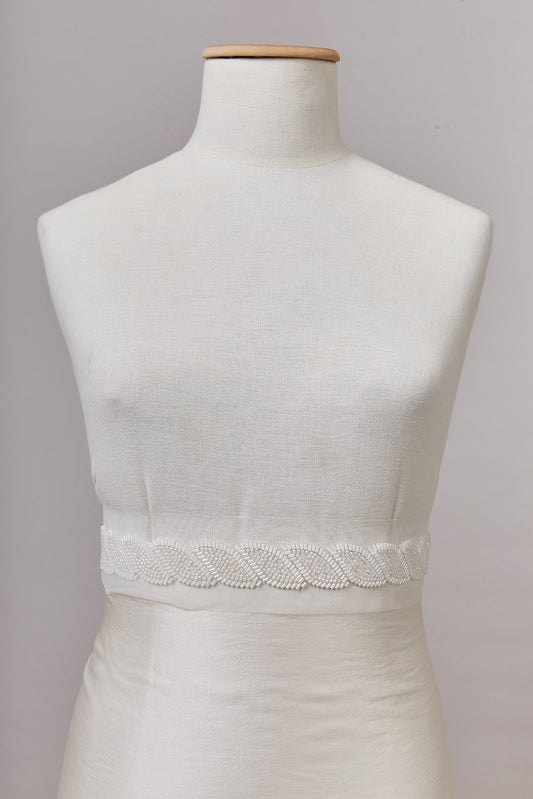 S0653 BEADED TRIM WITH OF WITHE BEADS