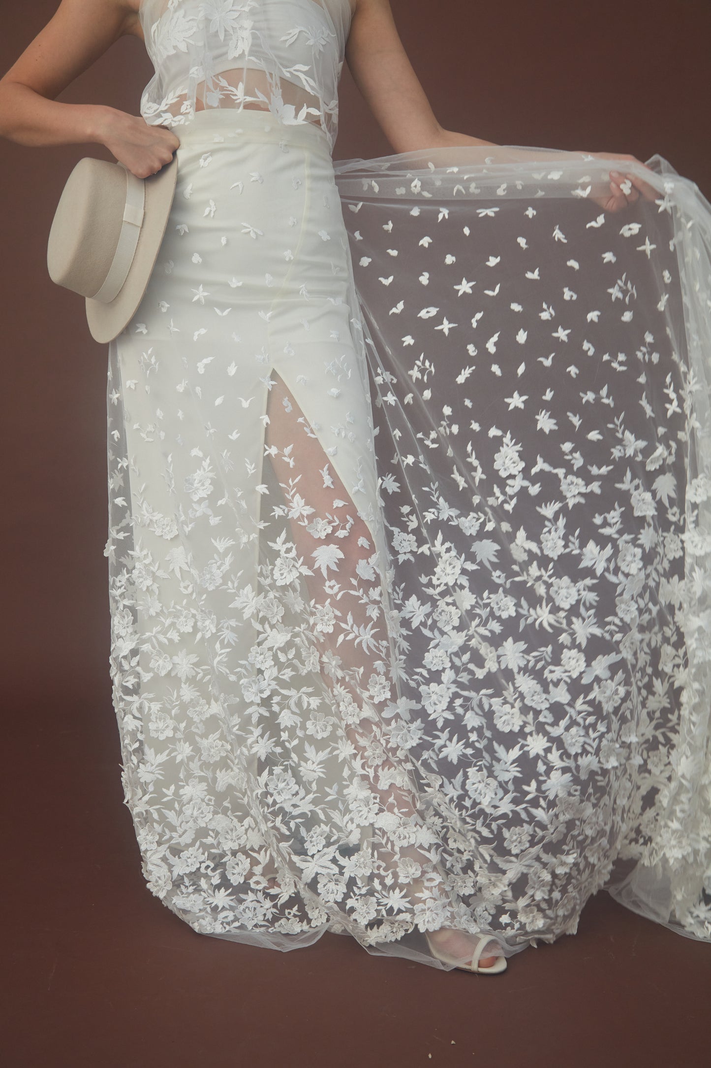 S0082 EMBROIDERY TULLE WITH 3D FLOWERS