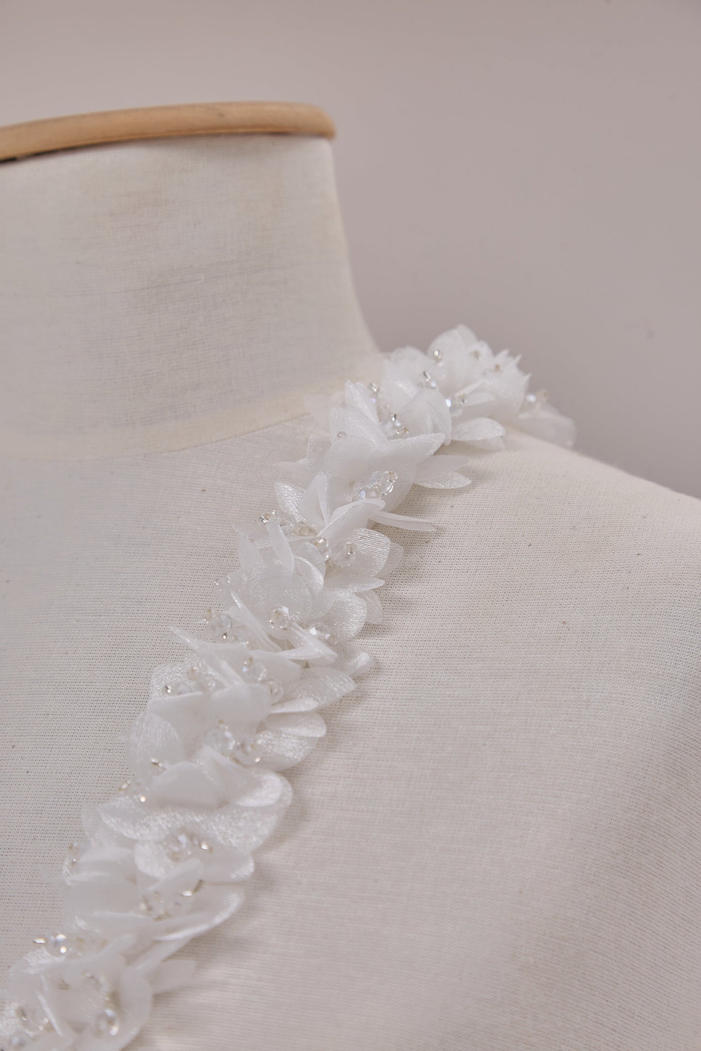 S0656  EMBROIDERY APPLIQUÉ WITH ORGANZA FLOWERS AND BEADS