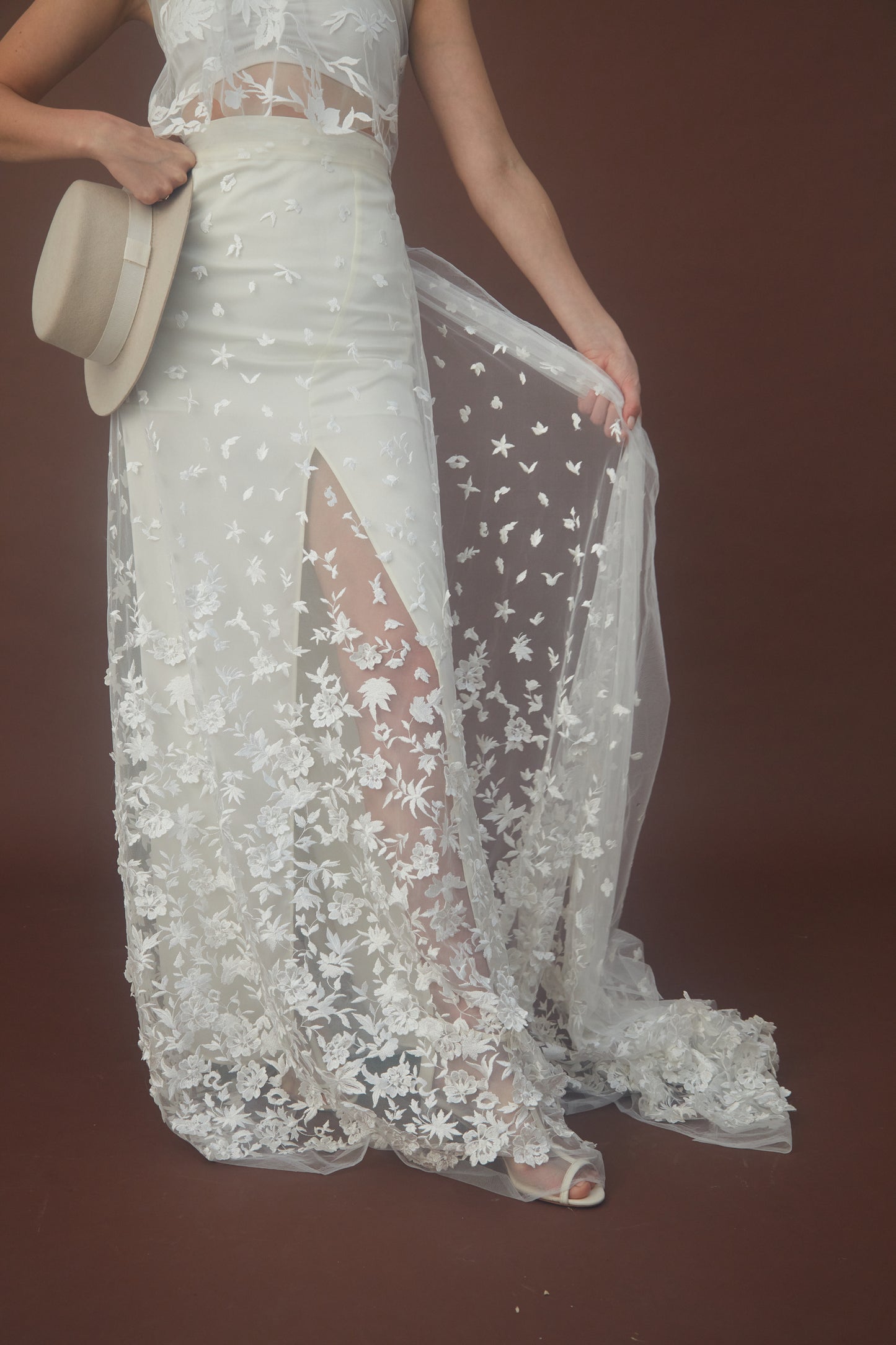 S0082 EMBROIDERY TULLE WITH 3D FLOWERS