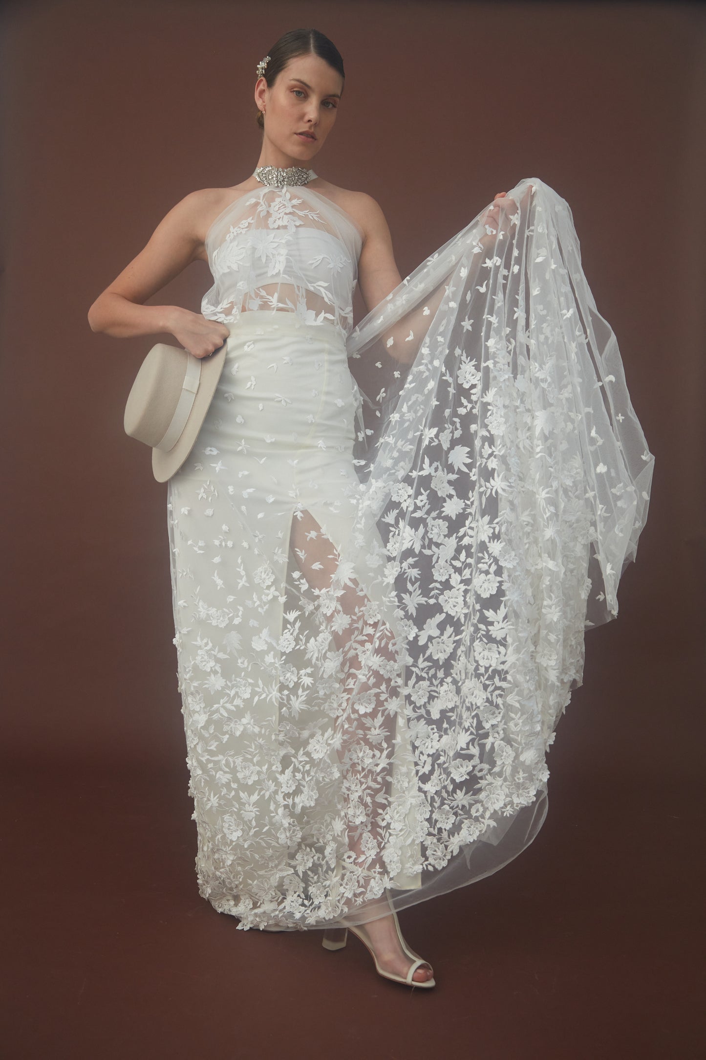 S0082 EMBROIDERY TULLE WITH 3D FLOWERS