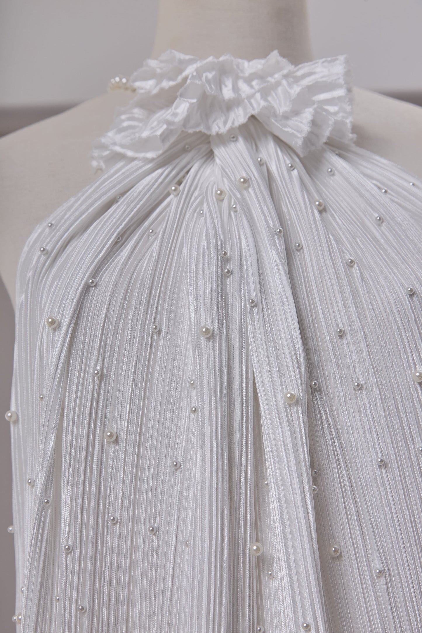 S0670 PLEATED SATIN WITH PEARLS