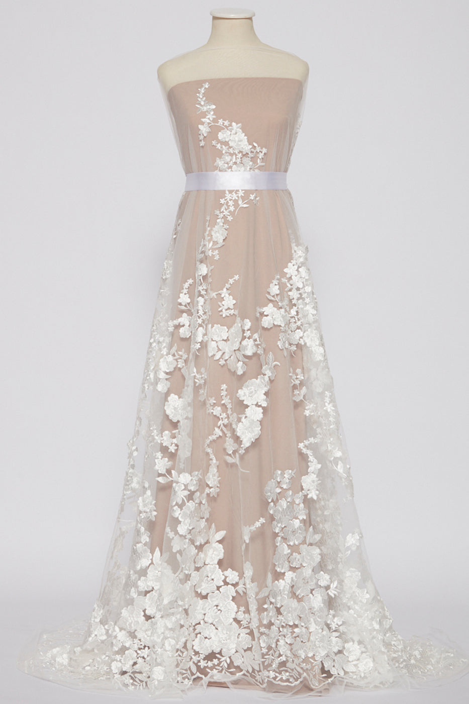 S0086 EMBROIDERY TULLE WITH 3D FLOWERS OFF WHITE