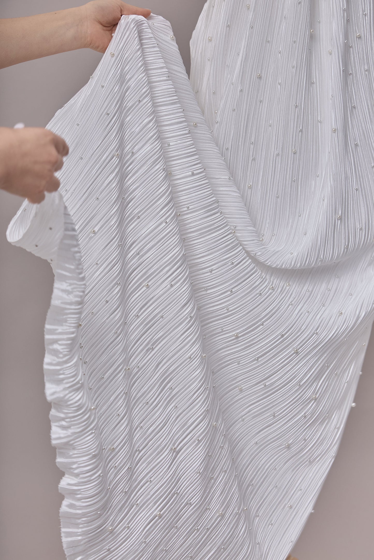 S0670 PLEATED SATIN WITH PEARLS
