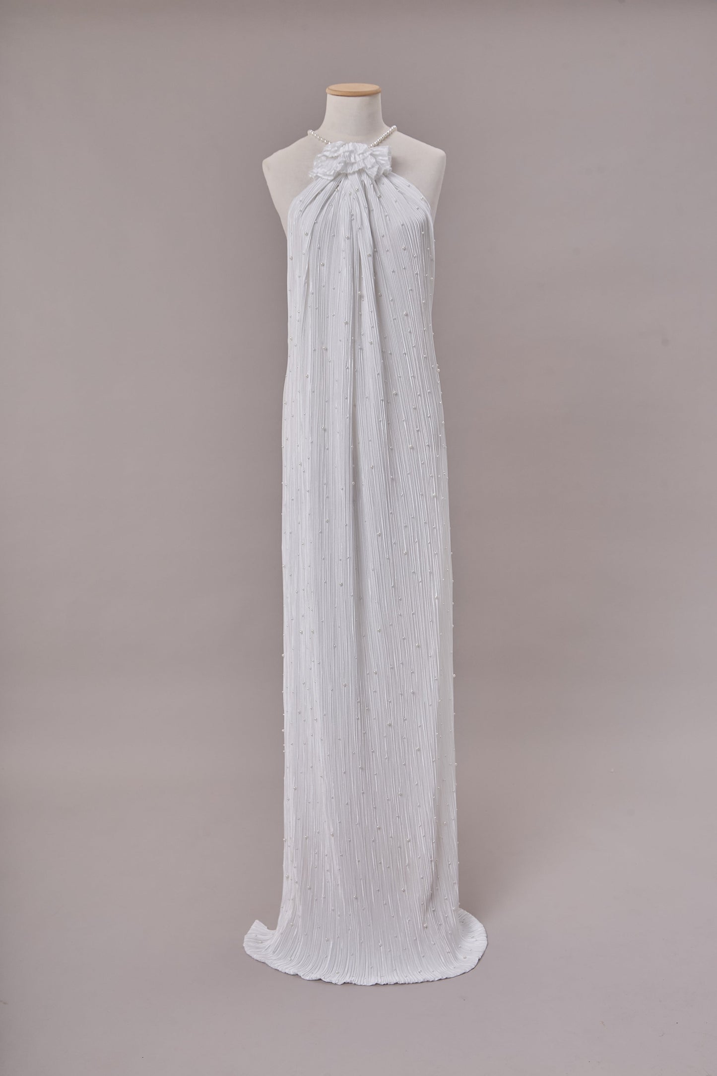 S0670 PLEATED SATIN WITH PEARLS