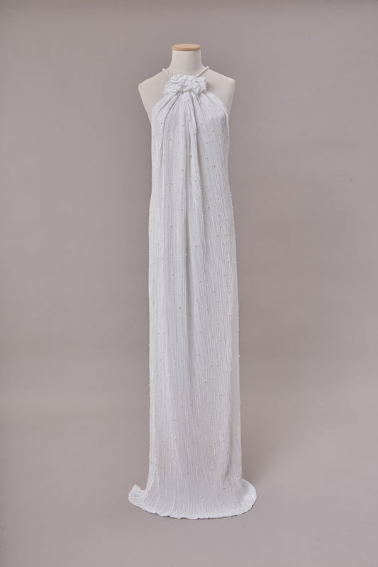 S0670 PLEATED SATIN WITH PEARLS