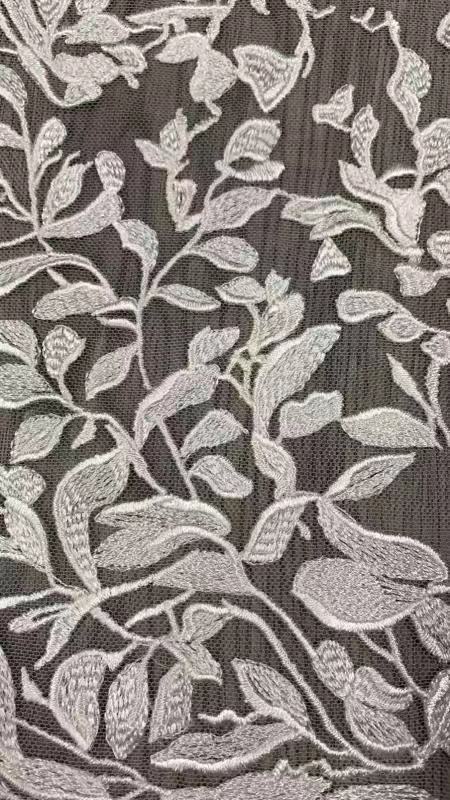 S0352 EMBROIDERY TULLE WITH LEAVES