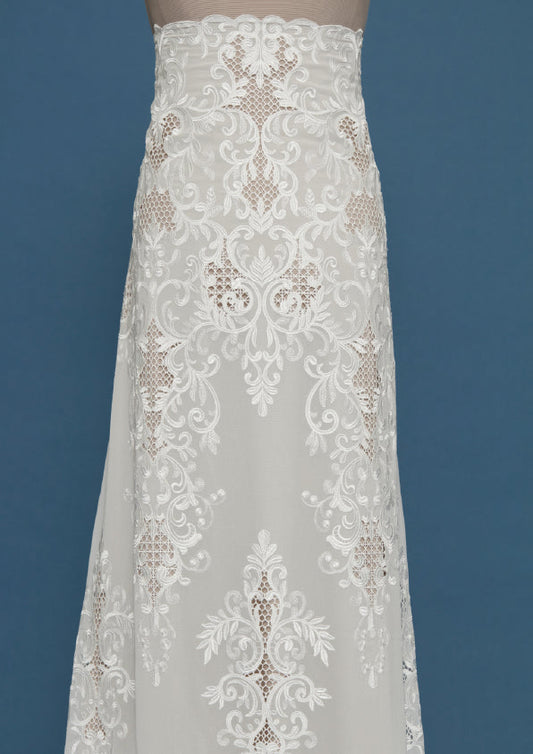 S0433 EMBROIDERY CHIFFON WITH GUIPIURE DETAILS
