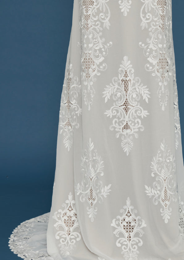 S0433 EMBROIDERY CHIFFON WITH GUIPIURE DETAILS