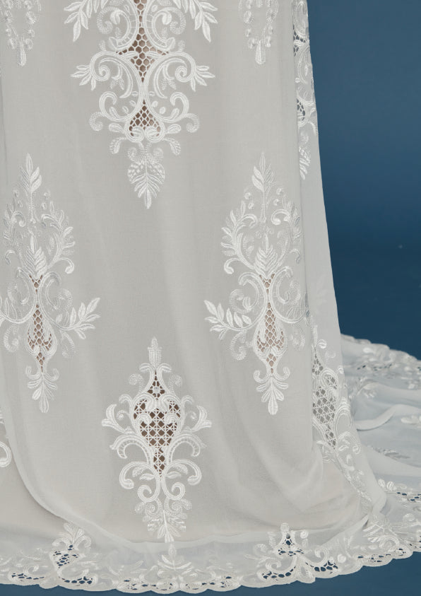S0433 EMBROIDERY CHIFFON WITH GUIPIURE DETAILS