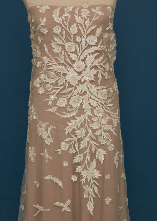 S0444  EMBROIDERY TULLE WITH SEQUINS, BEADS AND PEARLS