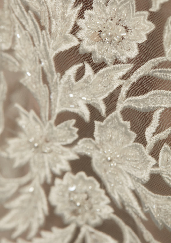 S0444  EMBROIDERY TULLE WITH SEQUINS, BEADS AND PEARLS