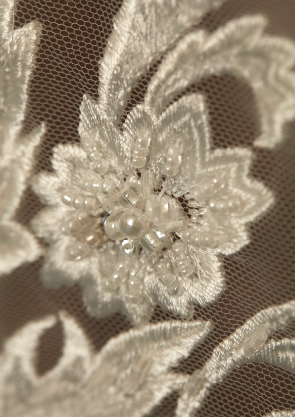 S0444  EMBROIDERY TULLE WITH SEQUINS, BEADS AND PEARLS