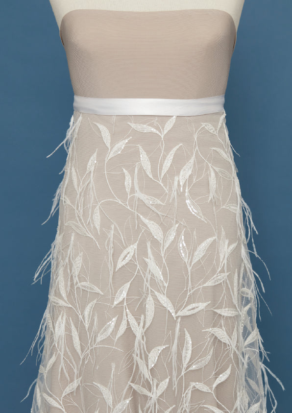 S0451 EMBROIDERY TULLE WITH FEATHERS, SEQUINS AND BEADS
