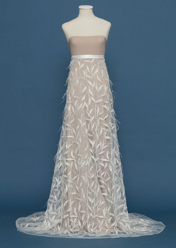 S0451 EMBROIDERY TULLE WITH FEATHERS, SEQUINS AND BEADS