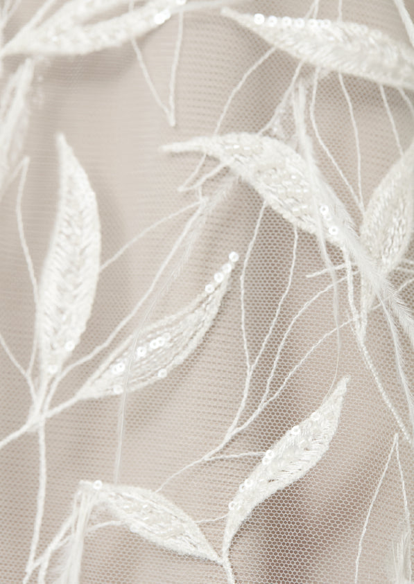 S0451 EMBROIDERY TULLE WITH FEATHERS, SEQUINS AND BEADS