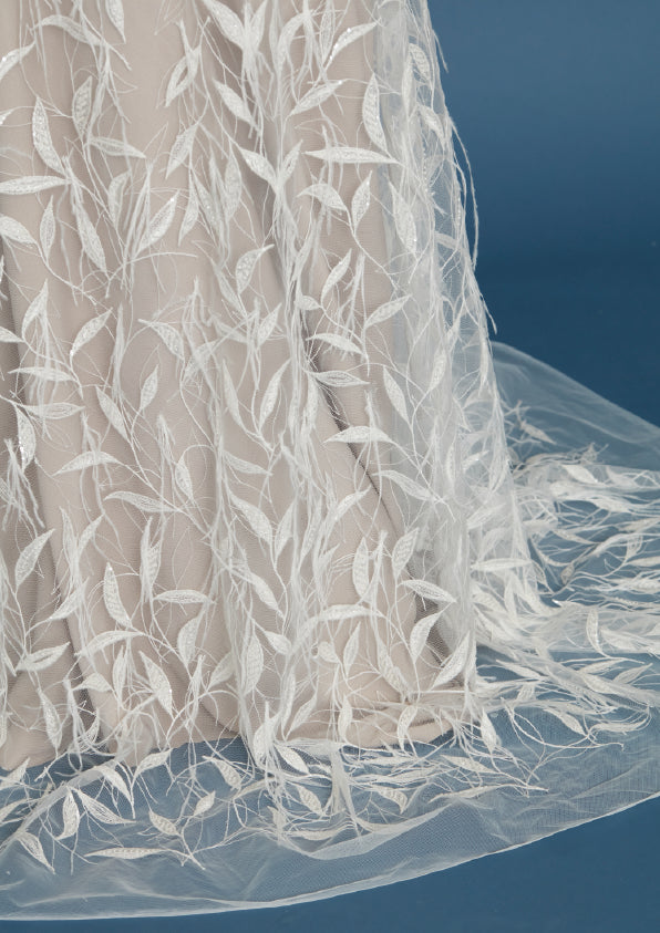 S0451 EMBROIDERY TULLE WITH FEATHERS, SEQUINS AND BEADS