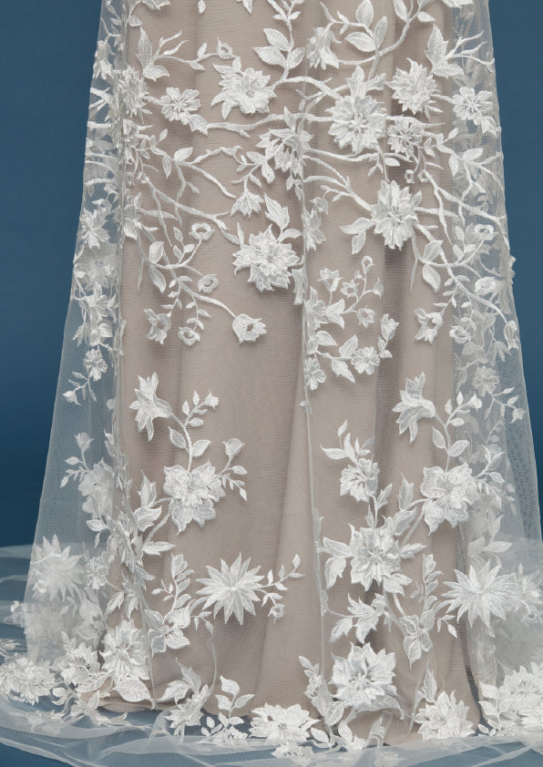 S0484 EMBROIDERY TULLE WITH 3D FLOWERS