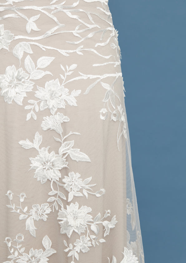 S0484 EMBROIDERY TULLE WITH 3D FLOWERS