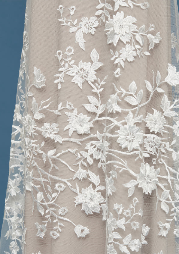 S0484 EMBROIDERY TULLE WITH 3D FLOWERS