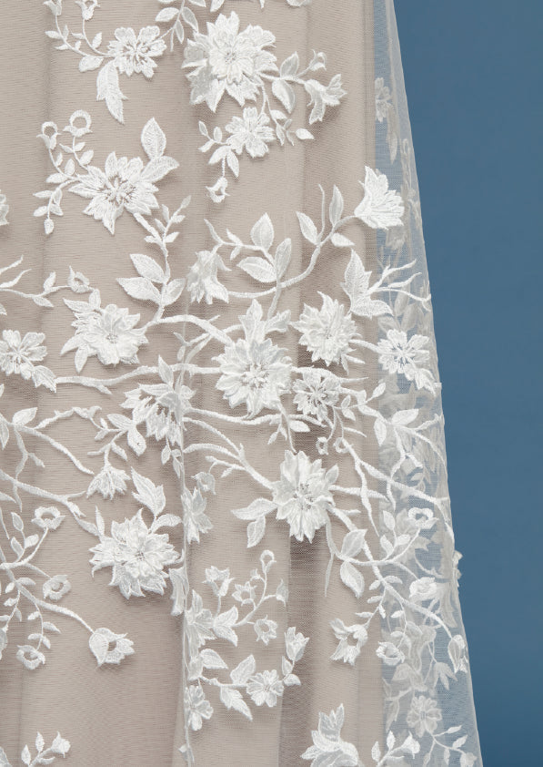 S0484 EMBROIDERY TULLE WITH 3D FLOWERS