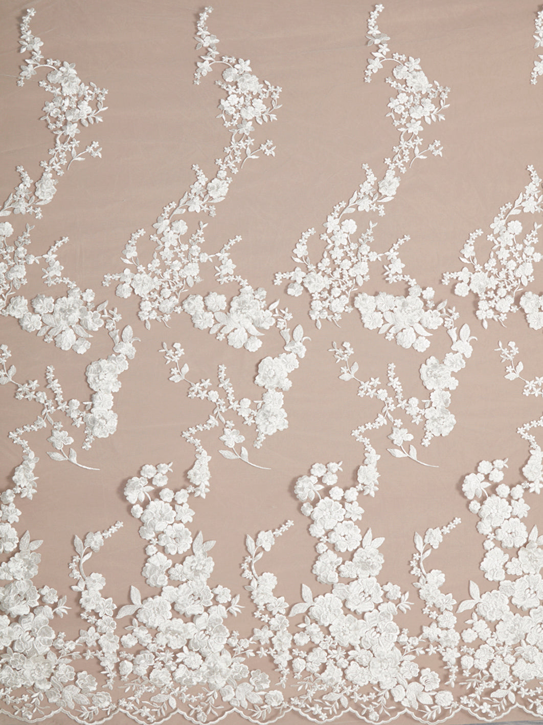 S0086 EMBROIDERY TULLE WITH 3D FLOWERS OFF WHITE