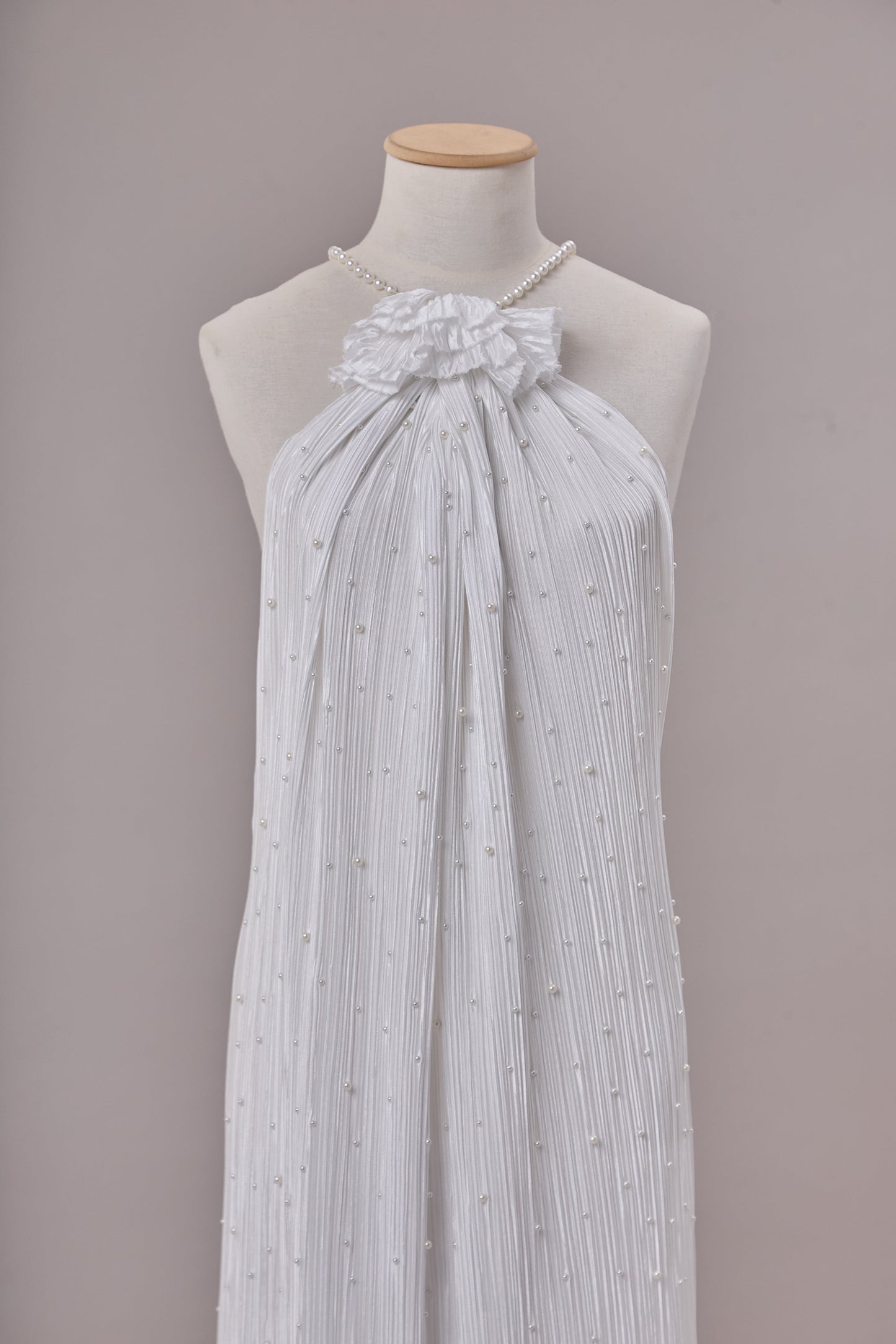 S0670 PLEATED SATIN WITH PEARLS