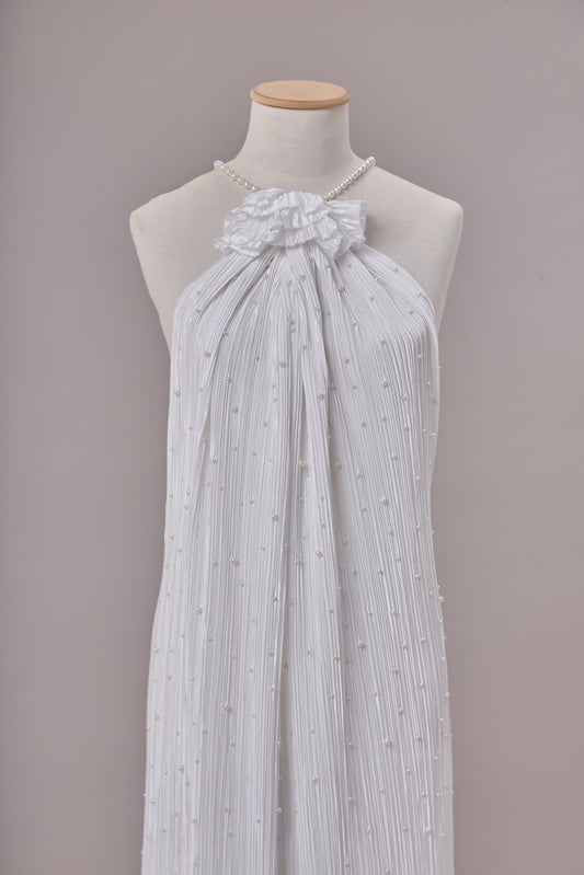 S0670 PLEATED SATIN WITH PEARLS