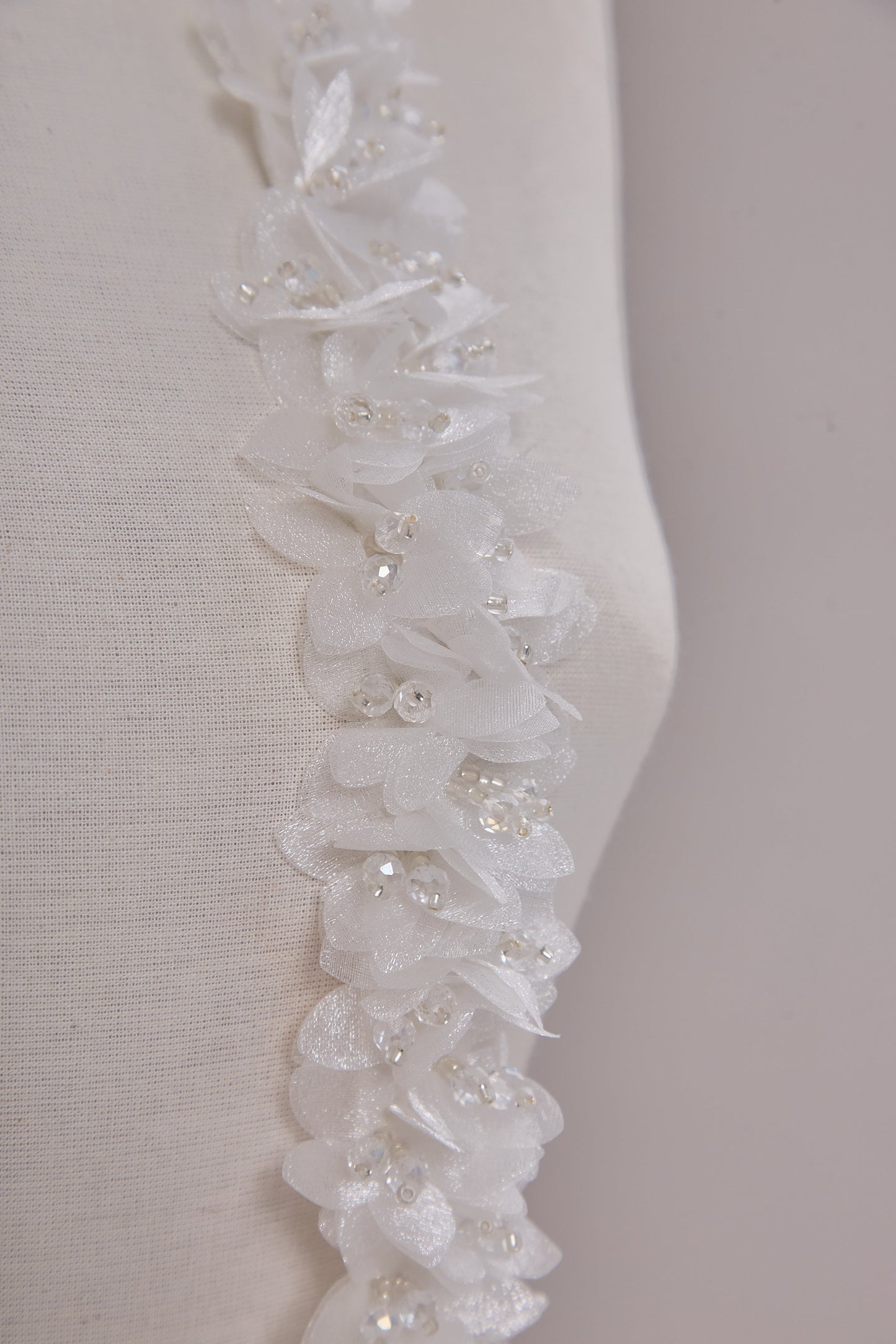 S0656  EMBROIDERY APPLIQUÉ WITH ORGANZA FLOWERS AND BEADS