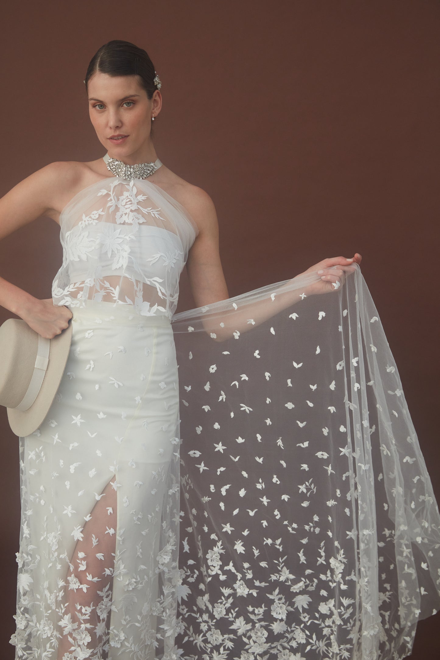 S0082 EMBROIDERY TULLE WITH 3D FLOWERS