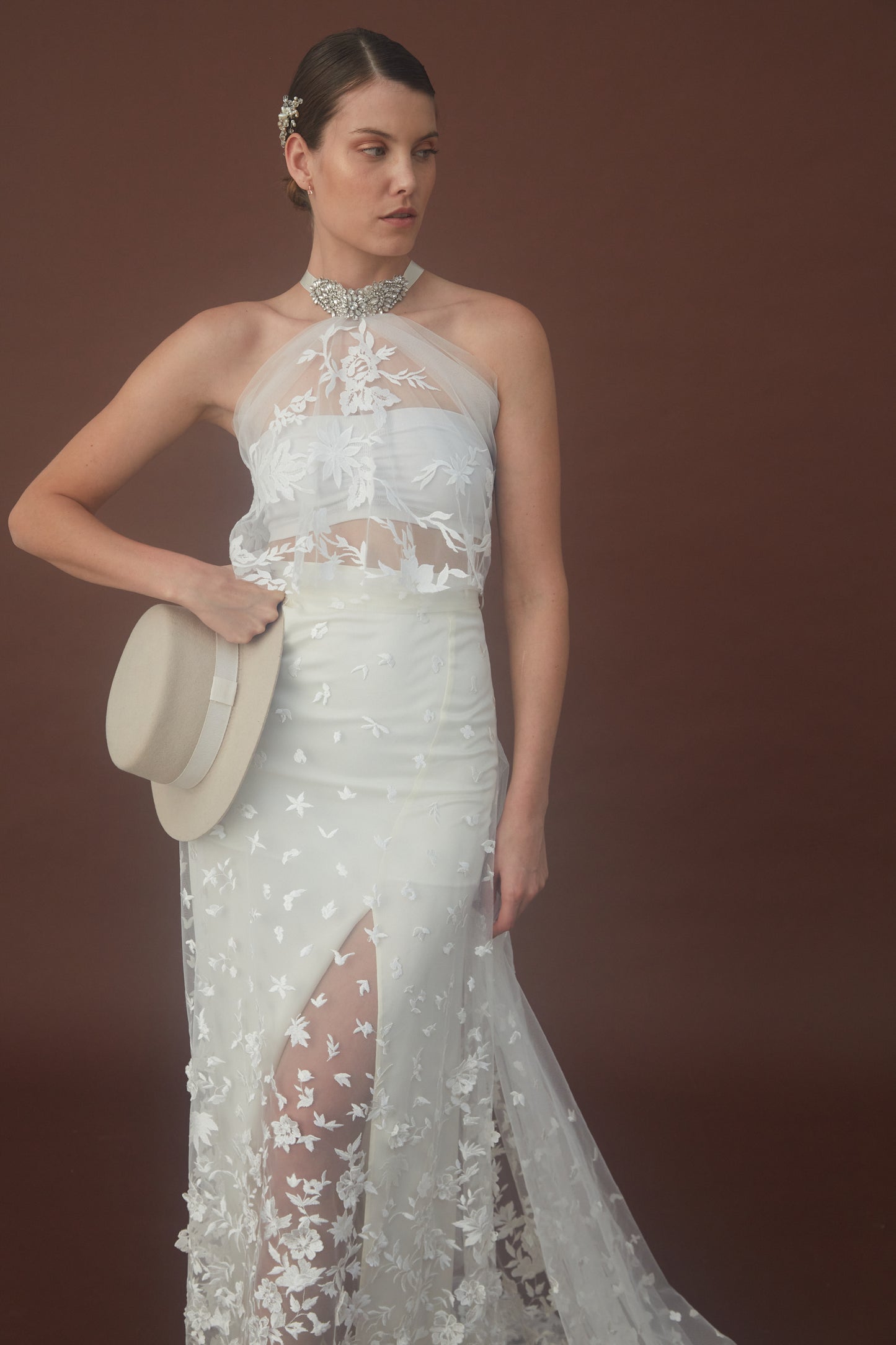 S0082 EMBROIDERY TULLE WITH 3D FLOWERS