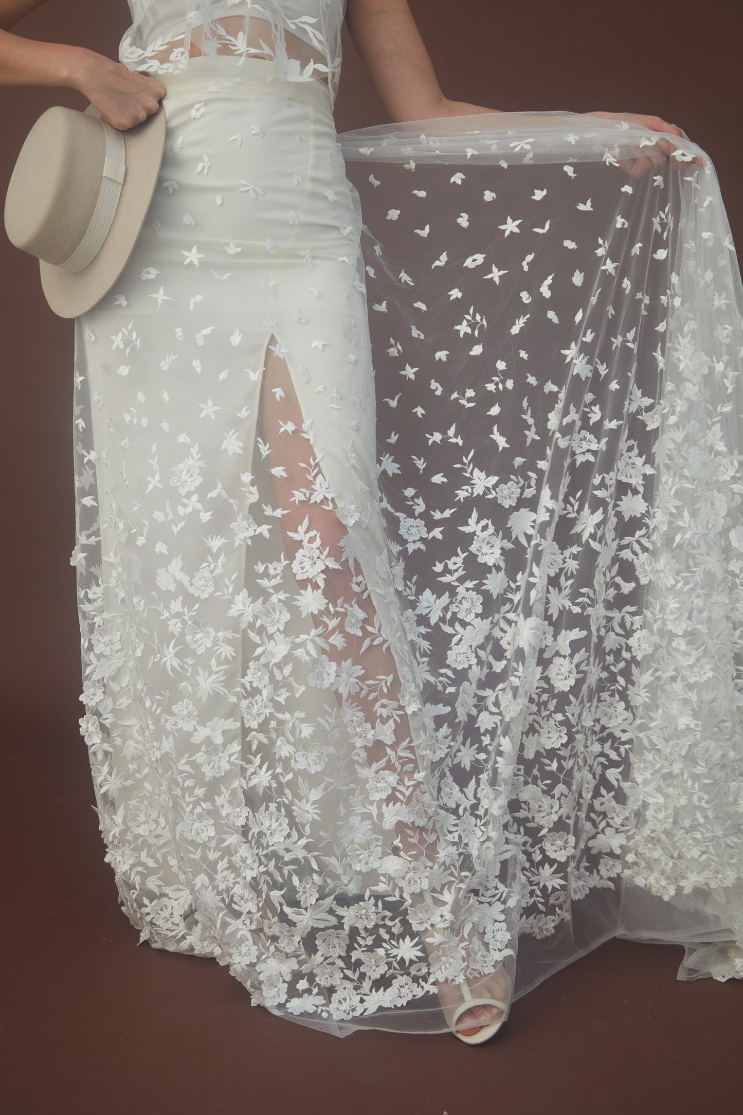 S0082 EMBROIDERY TULLE WITH 3D FLOWERS