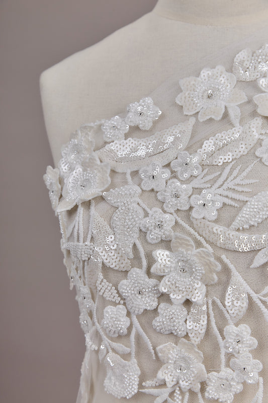 S0608  EMBROIDERY TULLE WITH 3D FLOWERS