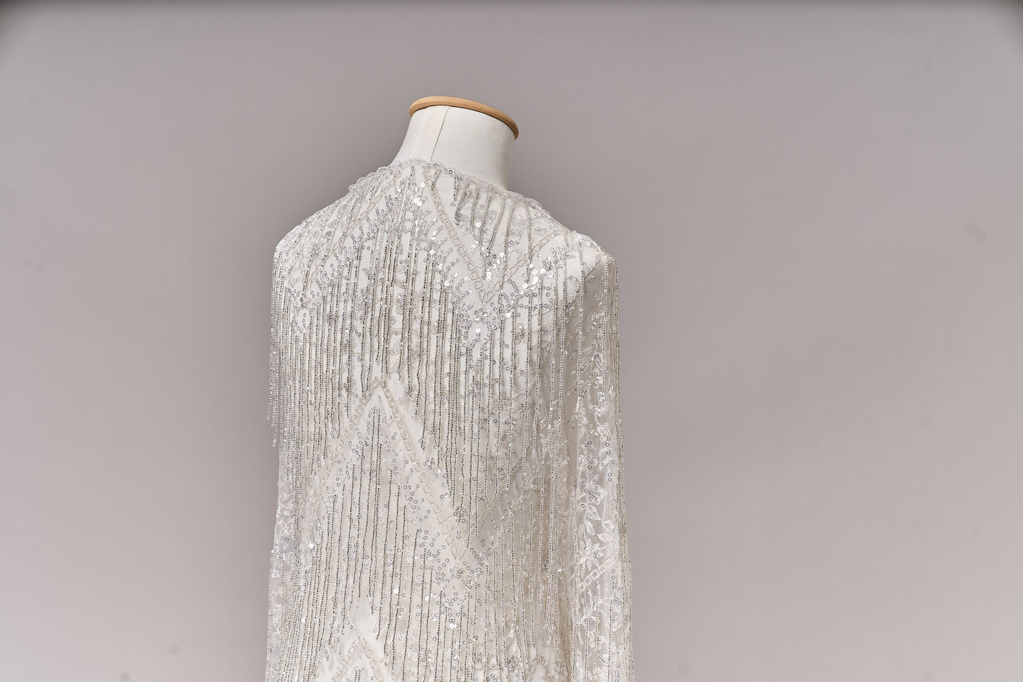 S0676 SILVER - EMBROIDERY TULLE WITH LUREX, BEADS AND SILVER SEQUINS
