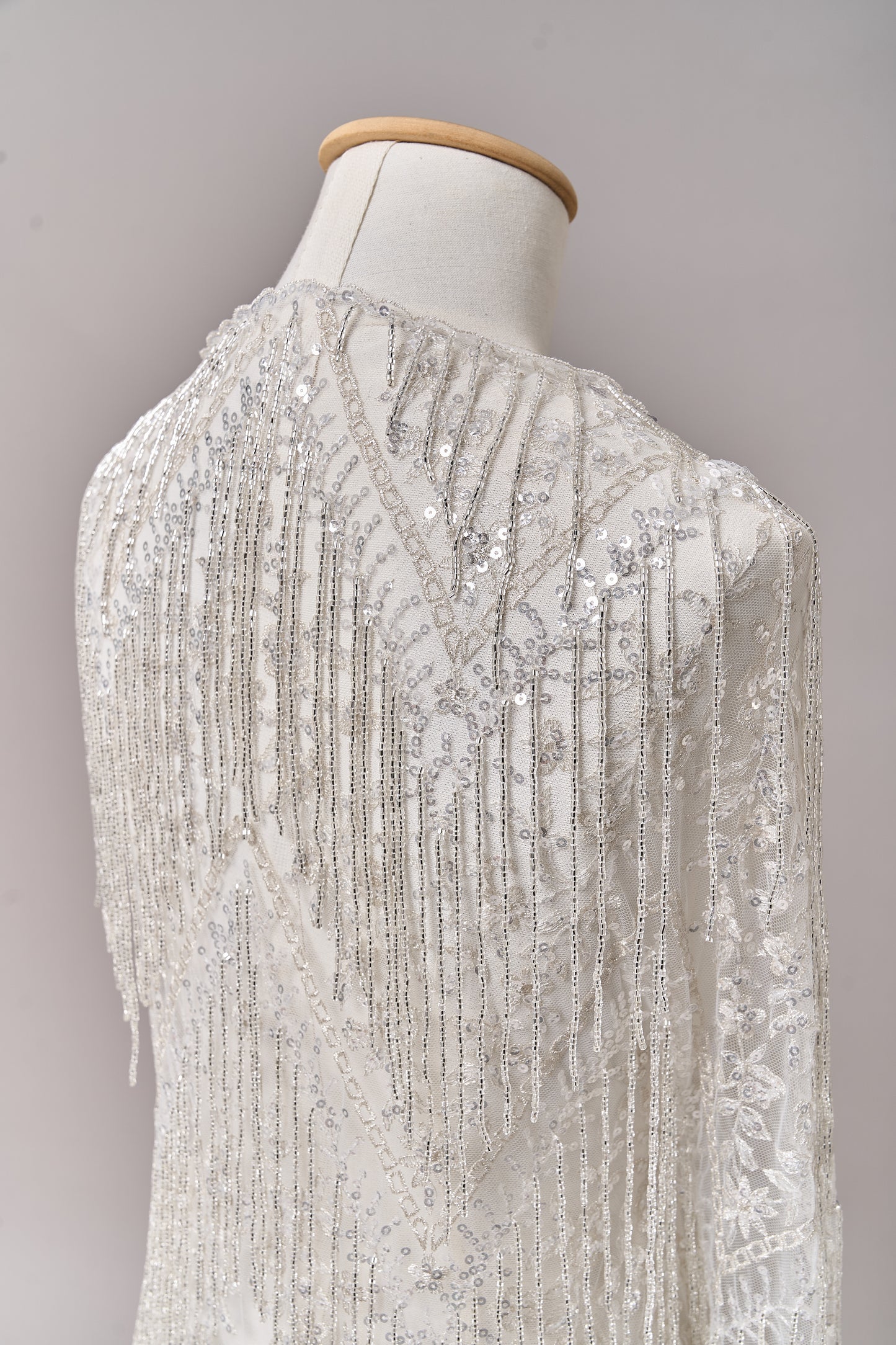 S0676 SILVER - EMBROIDERY TULLE WITH LUREX, BEADS AND SILVER SEQUINS